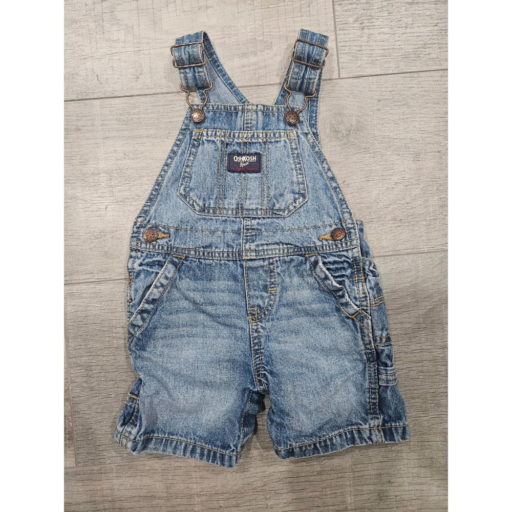 OshKosh Bgosh Baby Boys Denim Shortalls Blue Overalls 12M Medium Wash